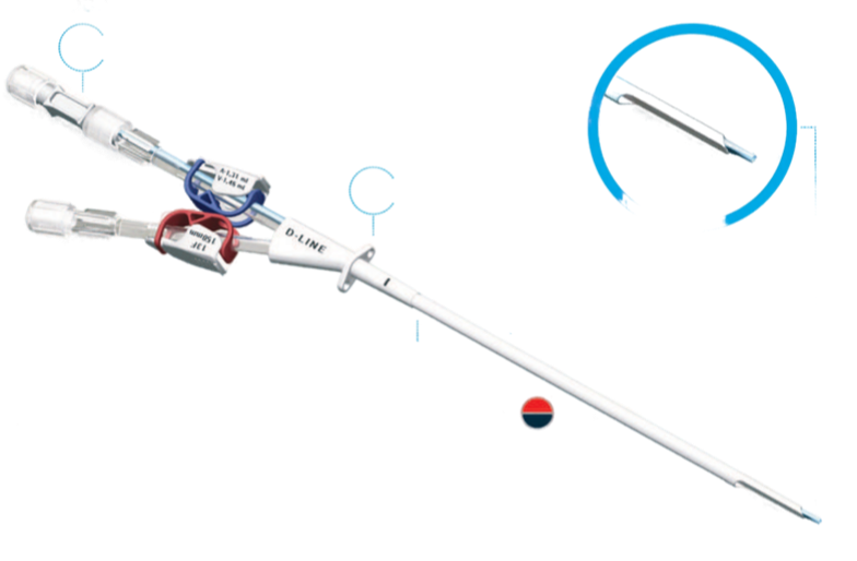 Катетер для гемодиализа двухпросветный, загнутый 13 Fr х 200 мм, дизайн 2D, полиуретан